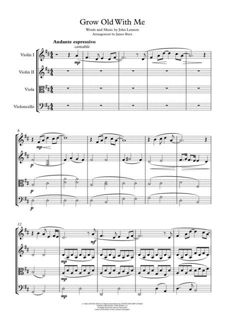 Free Sheet Music Grow Old With Me String Quartet