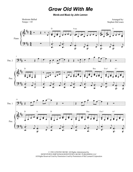 Free Sheet Music Grow Old With Me Trombone Duet
