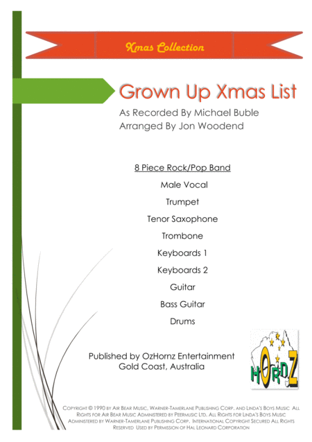 Grown Up Christmas List 5 Rhythm 3 Horns Male Vocal Sheet Music