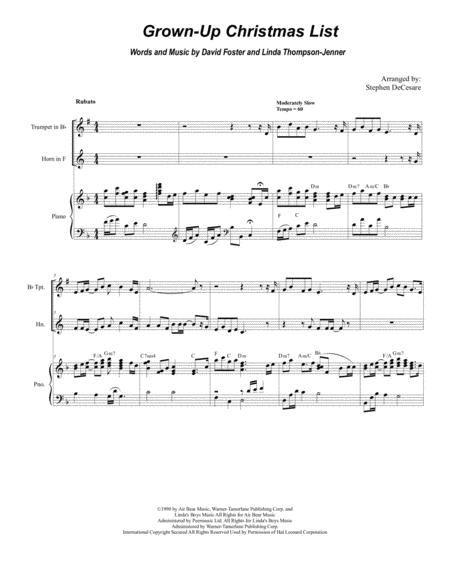 Free Sheet Music Grown Up Christmas List Duet For Bb Trumpet And French Horn