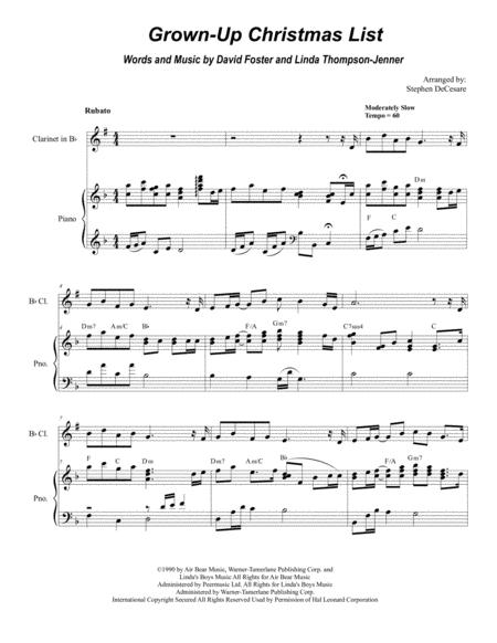 Free Sheet Music Grown Up Christmas List For Bb Clarinet Solo And Piano