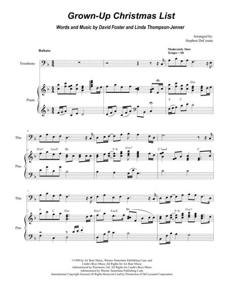 Free Sheet Music Grown Up Christmas List For Trombone Solo And Piano