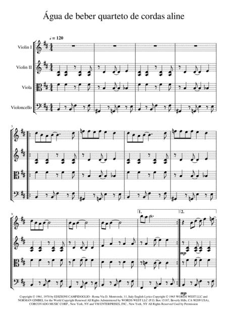 Free Sheet Music Gua De Beber Water To Drink String Quartet