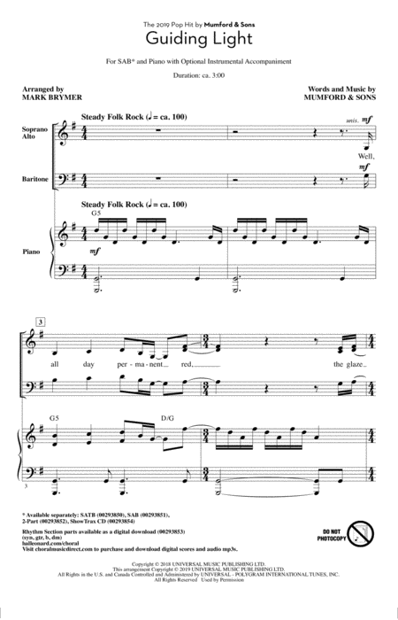 Free Sheet Music Guiding Light Arr Mark Brymer