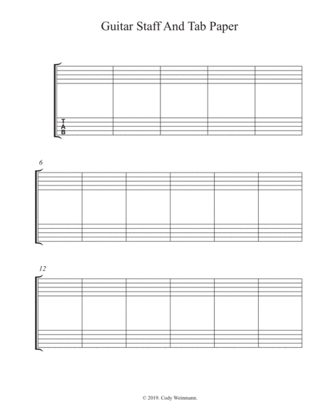 Guitar Notation And Tab Manuscript Paper 2 Sheet Music