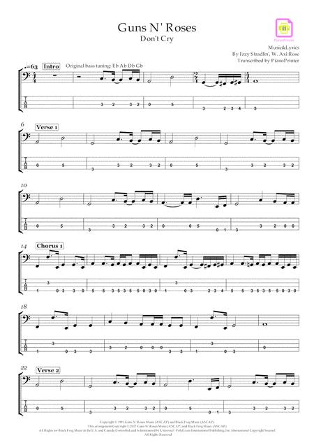 Free Sheet Music Guns N Roses Dont Cry Bass