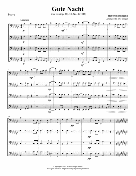 Free Sheet Music Gute Nacht For Trombone Or Low Brass Quartet