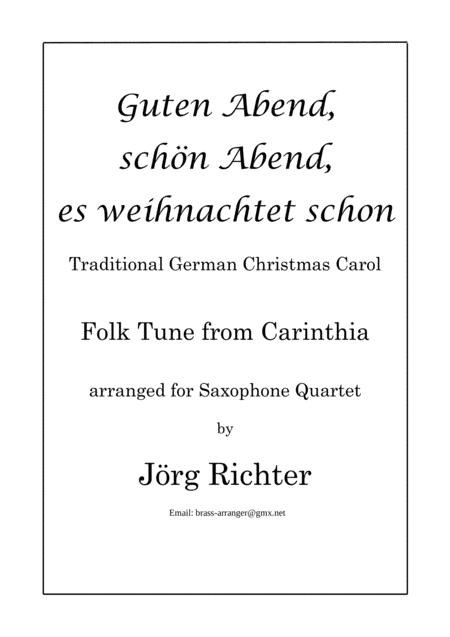Free Sheet Music Guten Abend Schn Abend Es Weihnachtet Schon Fr Saxophon Quartett