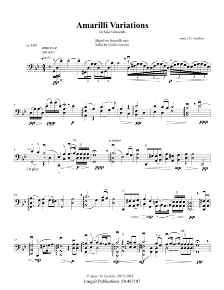 Guthrie Amarilli Variations For Solo Cello Sheet Music