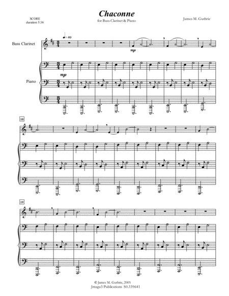 Guthrie Chaconne For Bass Clarinet Piano Sheet Music