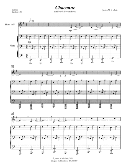 Free Sheet Music Guthrie Chaconne For French Horn Piano