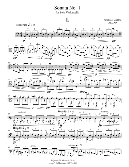 Guthrie Sonata No 1 For Solo Cello Sheet Music