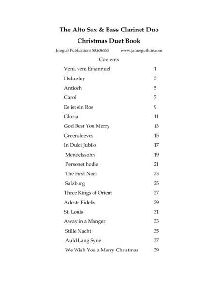 Guthrie The Alto Sax Bass Clarinet Duo Christmas Duet Book Sheet Music