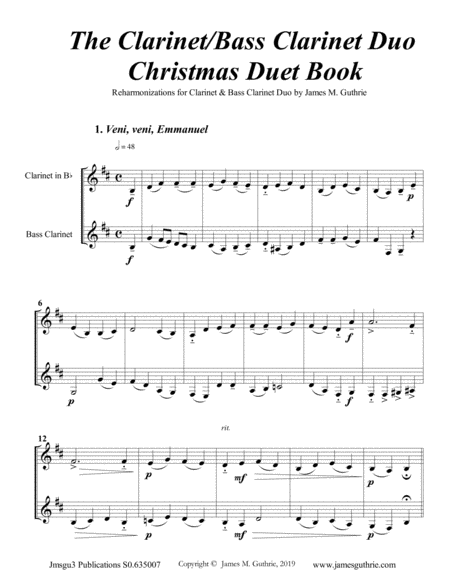 Guthrie The Clarinet Bass Clarinet Duo Christmas Duet Book Sheet Music