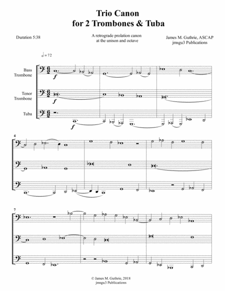 Guthrie Trio Canon For 2 Trombones Tuba Sheet Music