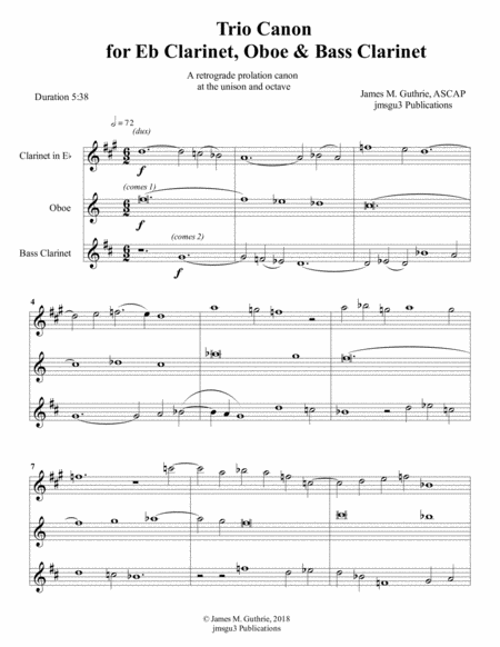 Free Sheet Music Guthrie Trio Canon For Eb Clarinet Oboe Bass Clarinet