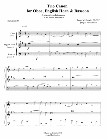 Guthrie Trio Canon For Oboe English Horn Bassoon Sheet Music