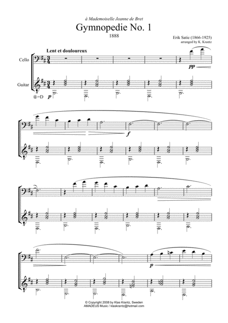 Gymnopedie 1 2 3 And Gnossienne 1 2 3 5 For Cello And Guitar Sheet Music