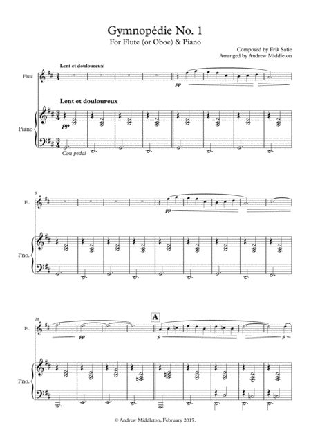 Free Sheet Music Gymnopedie No 1 For Flute