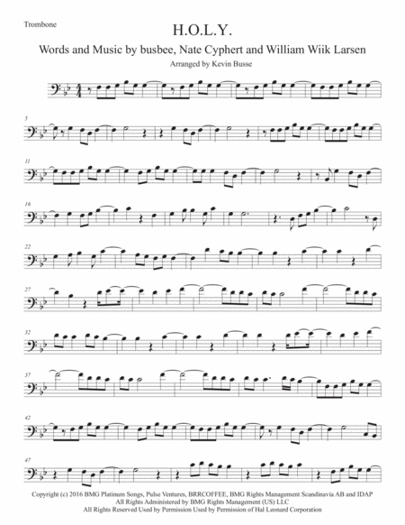 H O L Y Original Key Trombone Sheet Music