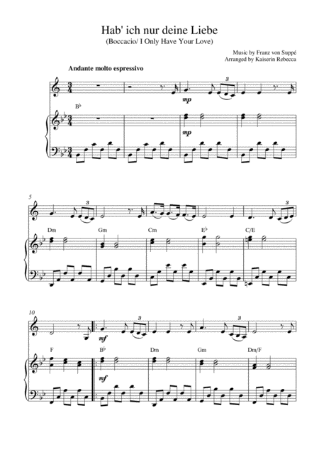 Hab Ich Nur Deine Liebe Boccacio I Only Have Your Love Sheet Music