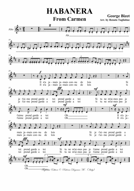 Free Sheet Music Habanera Arr For Soprano And Satb Choir Part For Alto