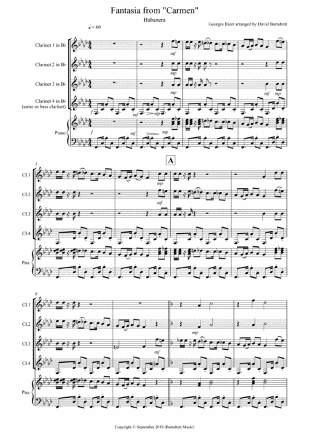 Habanera Fantasia From Carmen For Clarinet Quartet Sheet Music