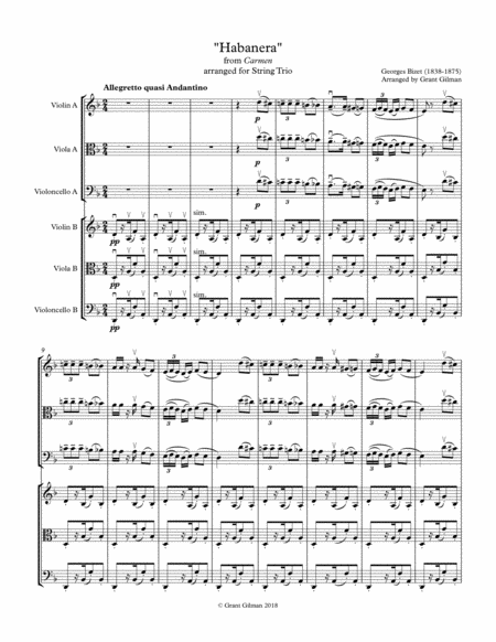 Free Sheet Music Habanera From Bizets Carmen For String Duet Any Combination Score Parts