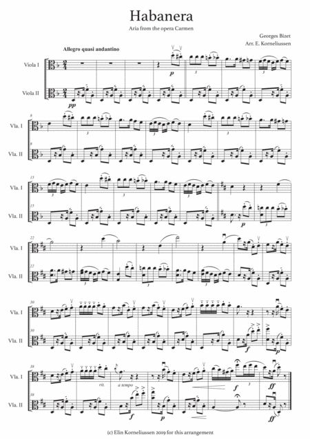 Habanera From Carmen For Viola Duet Sheet Music