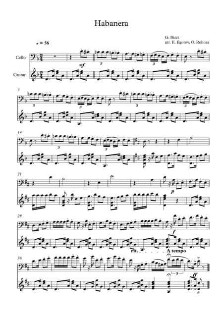 Free Sheet Music Habanera Georges Bizet For Cello Guitar