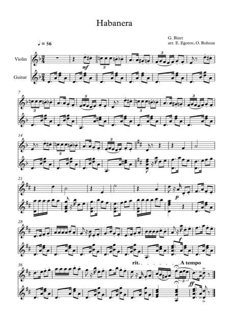 Habanera Georges Bizet For Violin Guitar Sheet Music