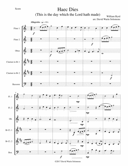 Haec Dies For Wind Sextet 2 Flutes Oboe 2 Clarinets Bassoon Sheet Music