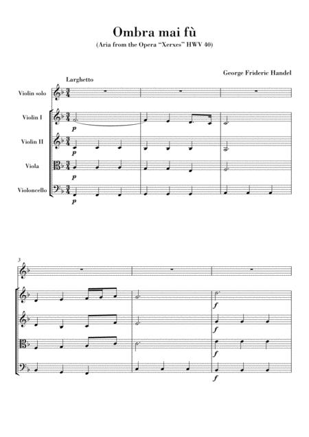 Free Sheet Music Haendel Ombra Mai F For Violin And String Quartet