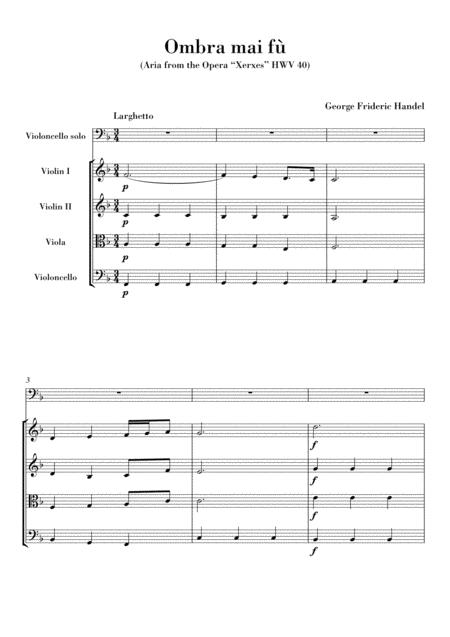 Free Sheet Music Haendel Ombra Mai F For Violoncello And String Quartet