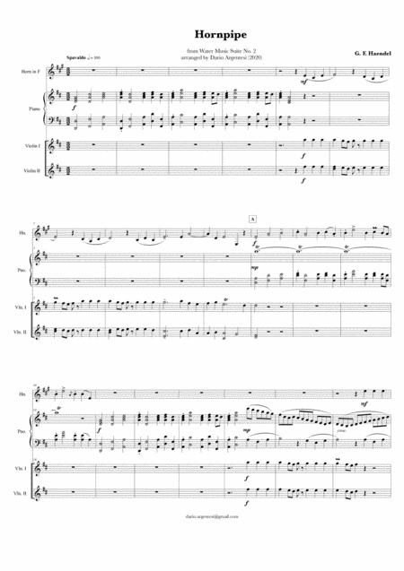 Free Sheet Music Haendels Alla Hornpipe From Water Music Suite No 2 For Piano Horn In F And Two Violins