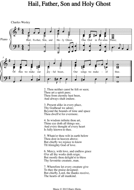 Hail Father Son And Holy Ghost A New Tune To A Wonderful Wesley Hymn Sheet Music