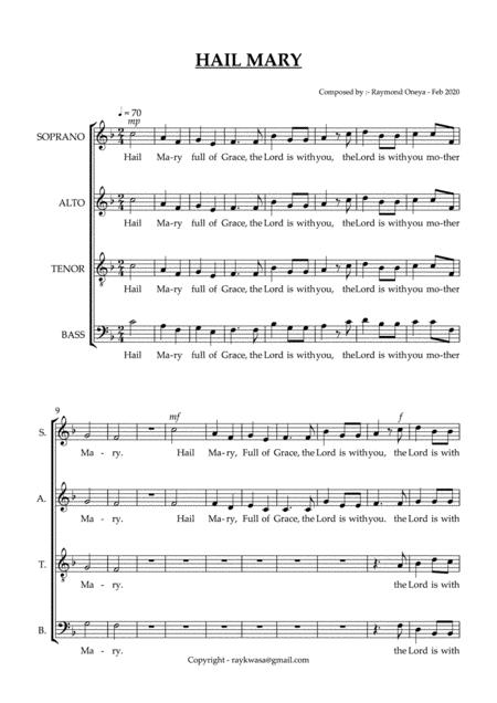 Free Sheet Music Hail Mary Full Of Grace Pray For Us