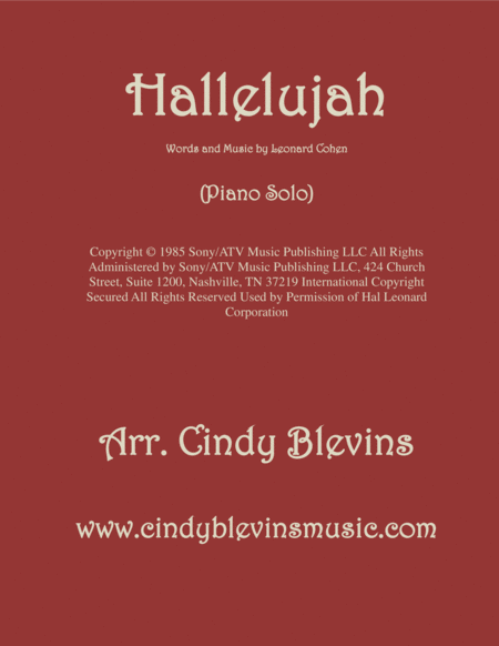 Free Sheet Music Hallelujah Arranged For Piano Solo