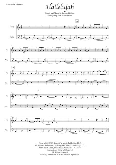 Free Sheet Music Hallelujah By Leonard Cohen For Flute And Cello