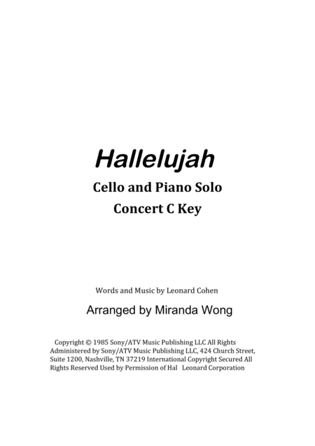 Hallelujah Cello Or Double Bass And Piano Accompaniment With Chords Sheet Music