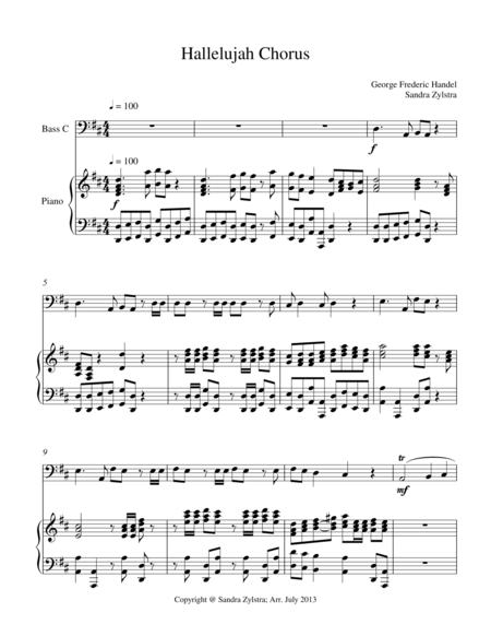 Hallelujah Chorus Bass C Instrument Solo Sheet Music