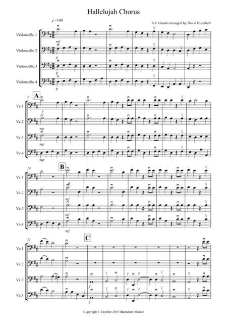 Free Sheet Music Hallelujah Chorus For Cello Quartet
