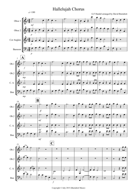 Free Sheet Music Hallelujah Chorus For Double Reed Quartet