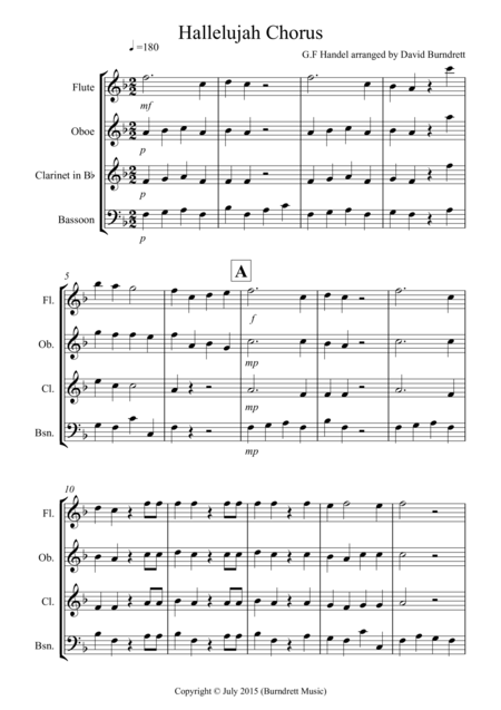 Free Sheet Music Hallelujah Chorus For Wind Quartet