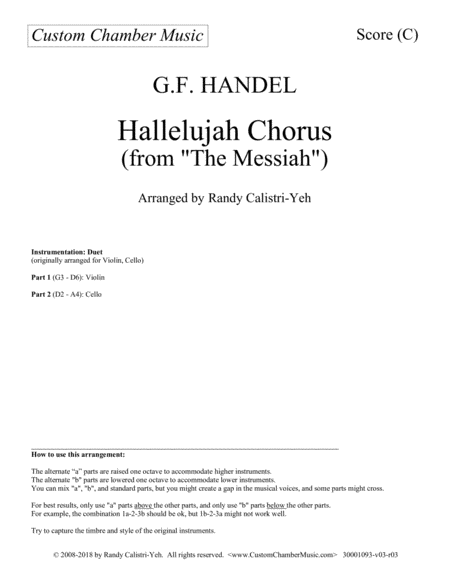 Hallelujah Chorus Messiah Duet For Violin And Cello Sheet Music