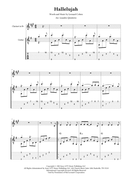 Hallelujah Clarinet And Guitar Duet Sheet Music