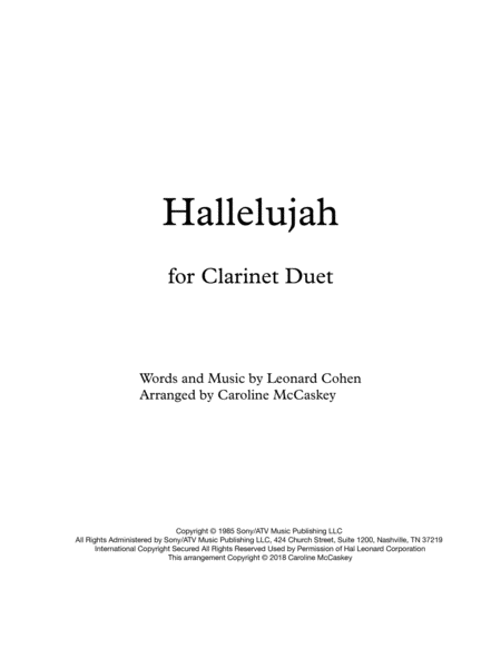 Hallelujah Clarinet Duet Sheet Music