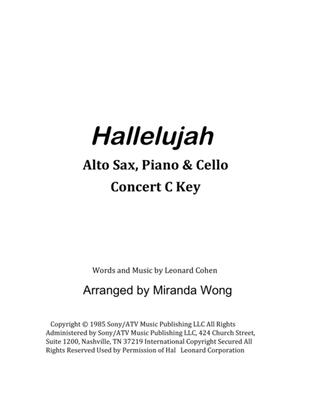 Hallelujah Clarinet Or Trumpet Piano And Cello Sheet Music