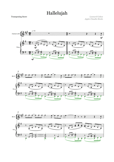 Hallelujah Cohen Clarinet In B Flat Piano Sheet Music