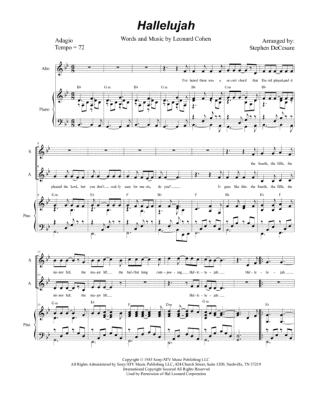 Hallelujah Duet For Soprano And Alto Solo Sheet Music